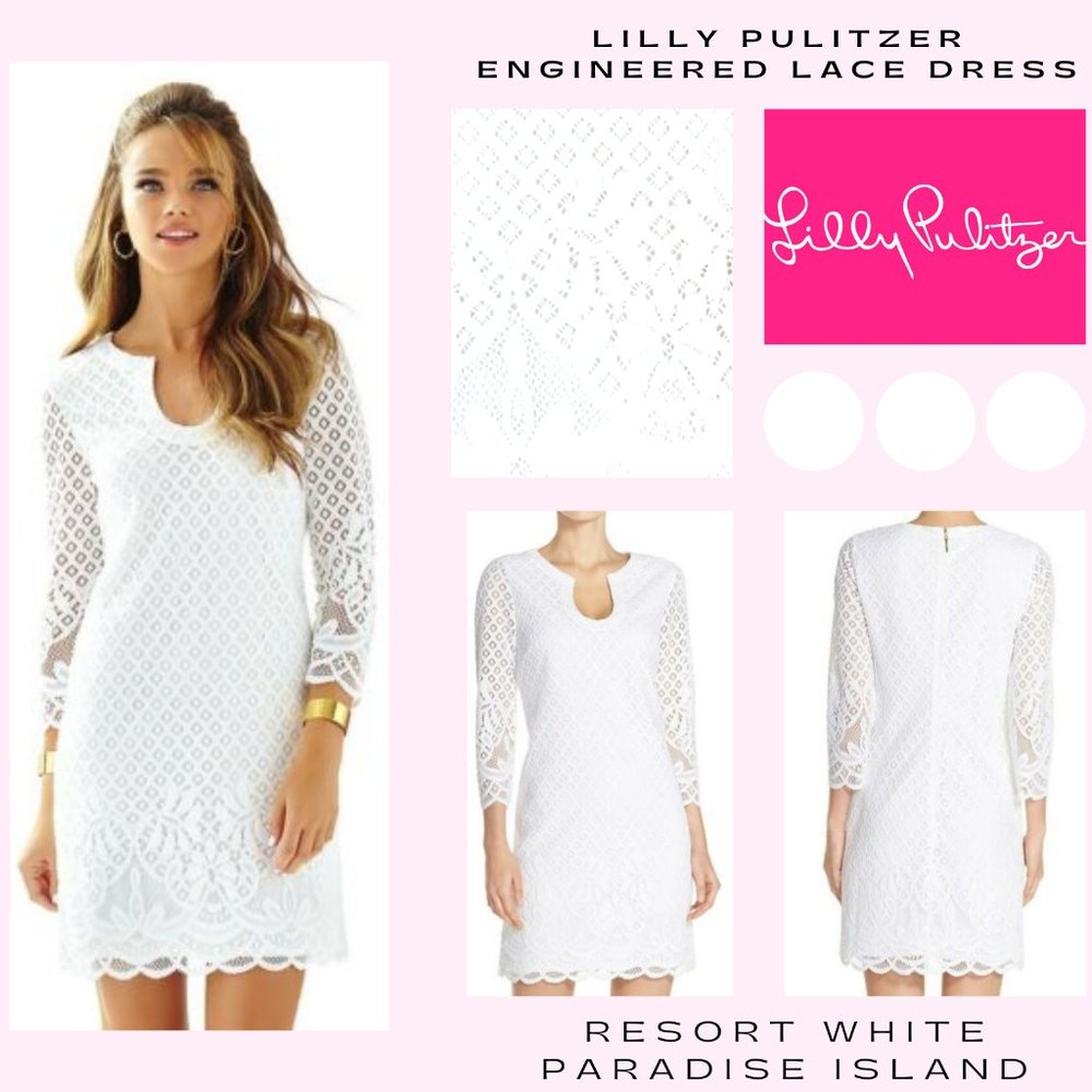 Lilly Pulitzer Mara Lace Dress, Resort White Paradise Island Engineered, Size L